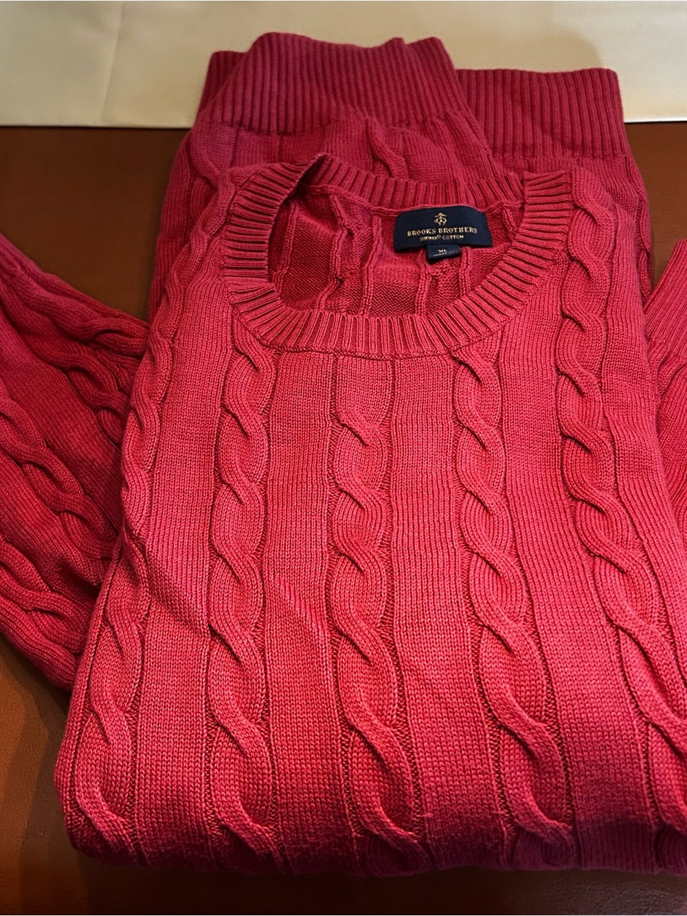 Brooks Brothers Men’s Cable Knit Crewneck Sweater - Raspberry